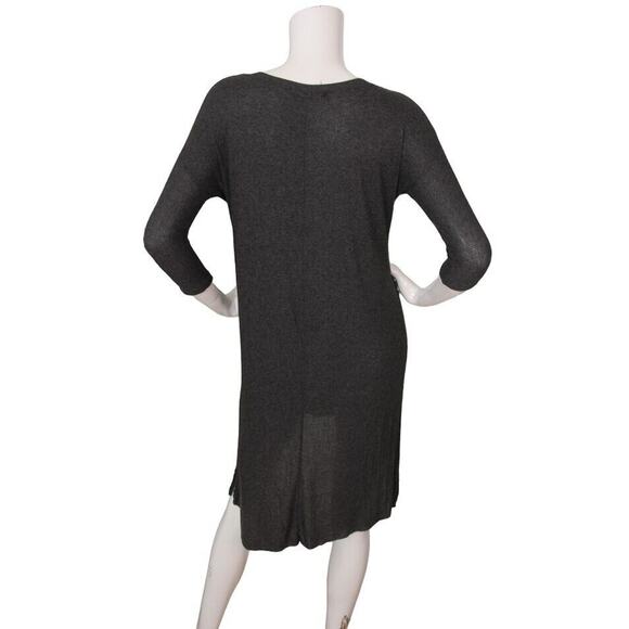 SOLD** Joah Brown Gray Rib Jersey 3/4 Sleeve V-Neck On Point Tunic Dress - Picture 3 of 4